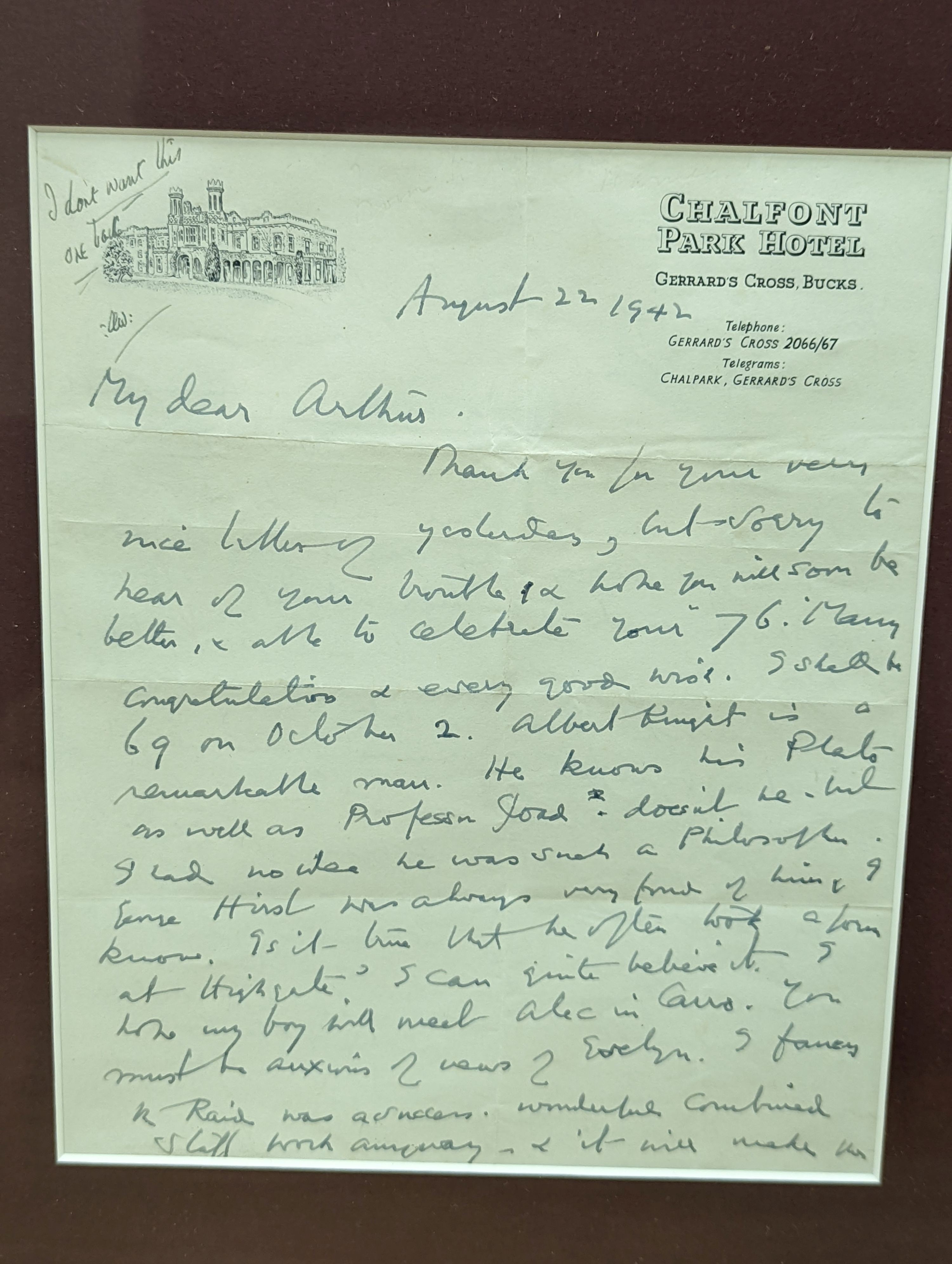 Ashes Cricket memorabilia: England Touring Australia, 1903-4, framed autographs of the England players on a photo of RMS Orontes and a framed letter written by the former captain of the Ashes tour Sir Pelham Francis ‘Plu